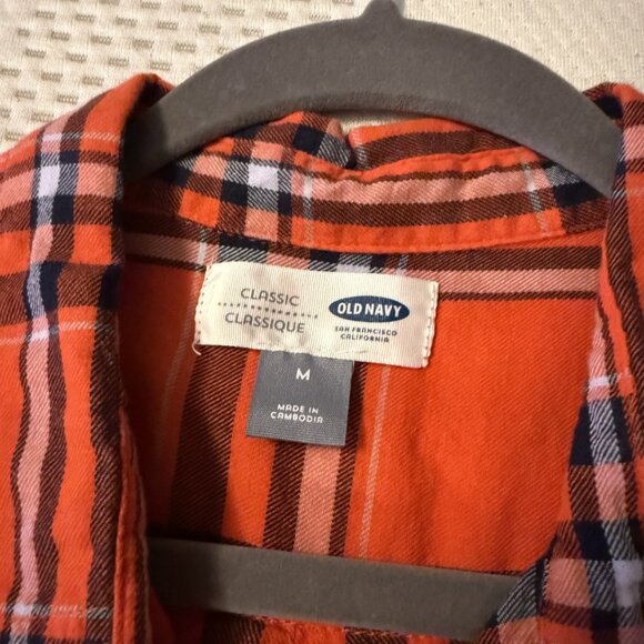 Old Navy Plaid Shirt Womens Size Medium Button Up Long Sleeve Orange Flannel - Picture 3 of 6